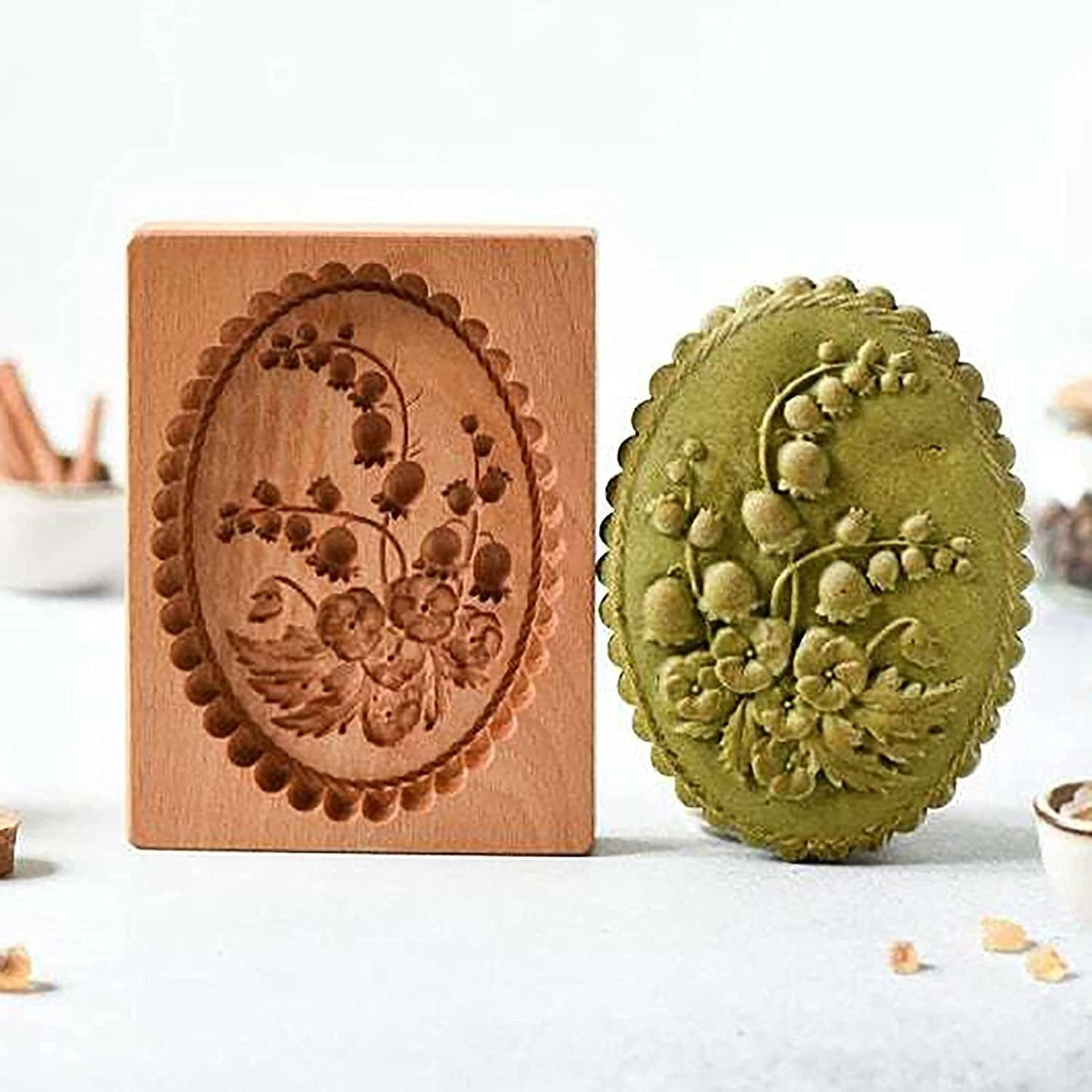 MOTEERLLU Wooden Cookie Molds Baking, Wood Cookie Stamp Cutter Carved Biscuit Embossing Gingerbread Mold