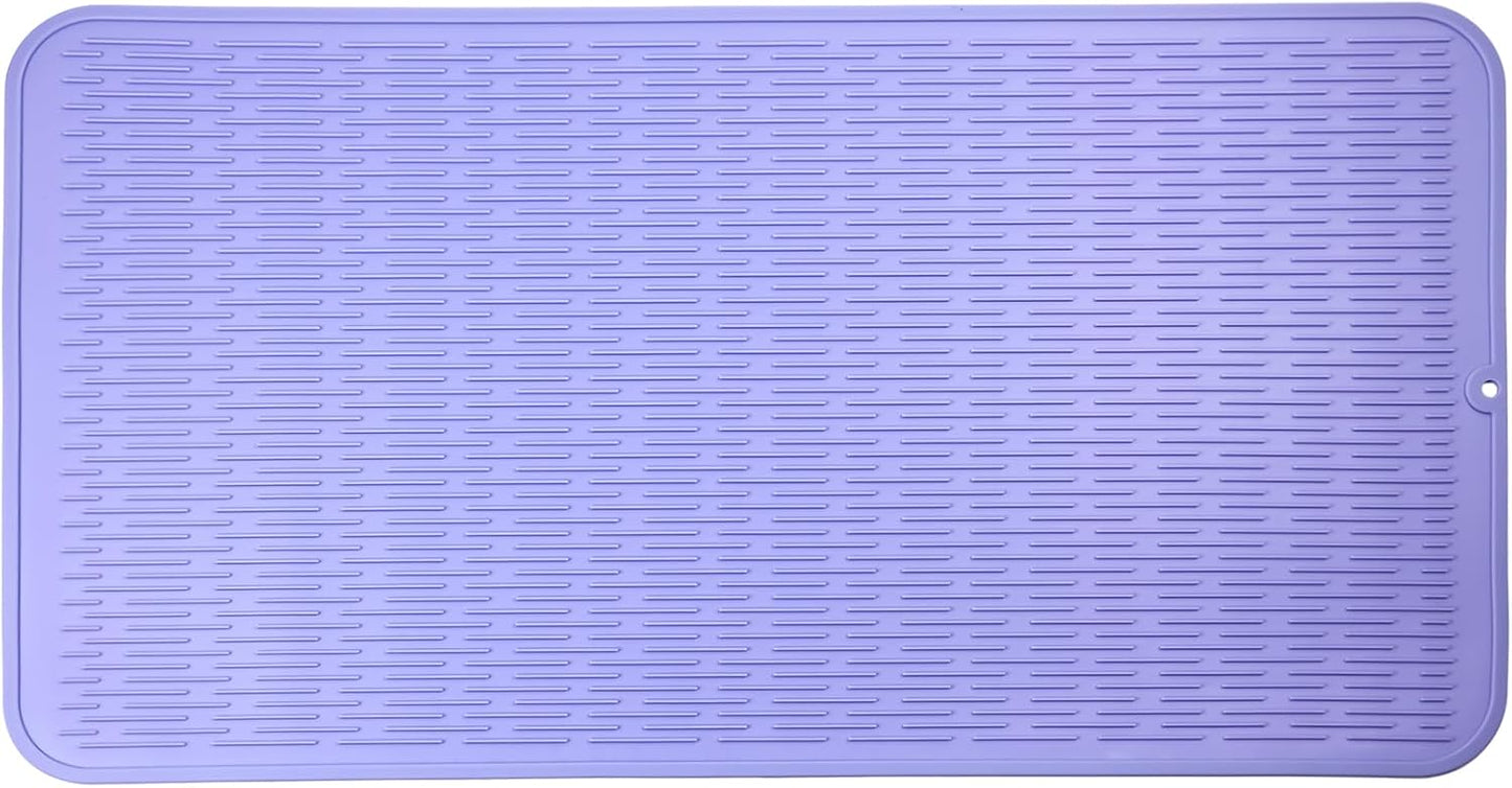 Silicone Dish Drying Mat for Multiple Usage,Easy clean,Eco-friendly,Heat-resistant Silicone Mat for Kitchen Counter or Sink,Refrigerator or Drawer Liner Light Purple 4XL 32 inches x 18 inches