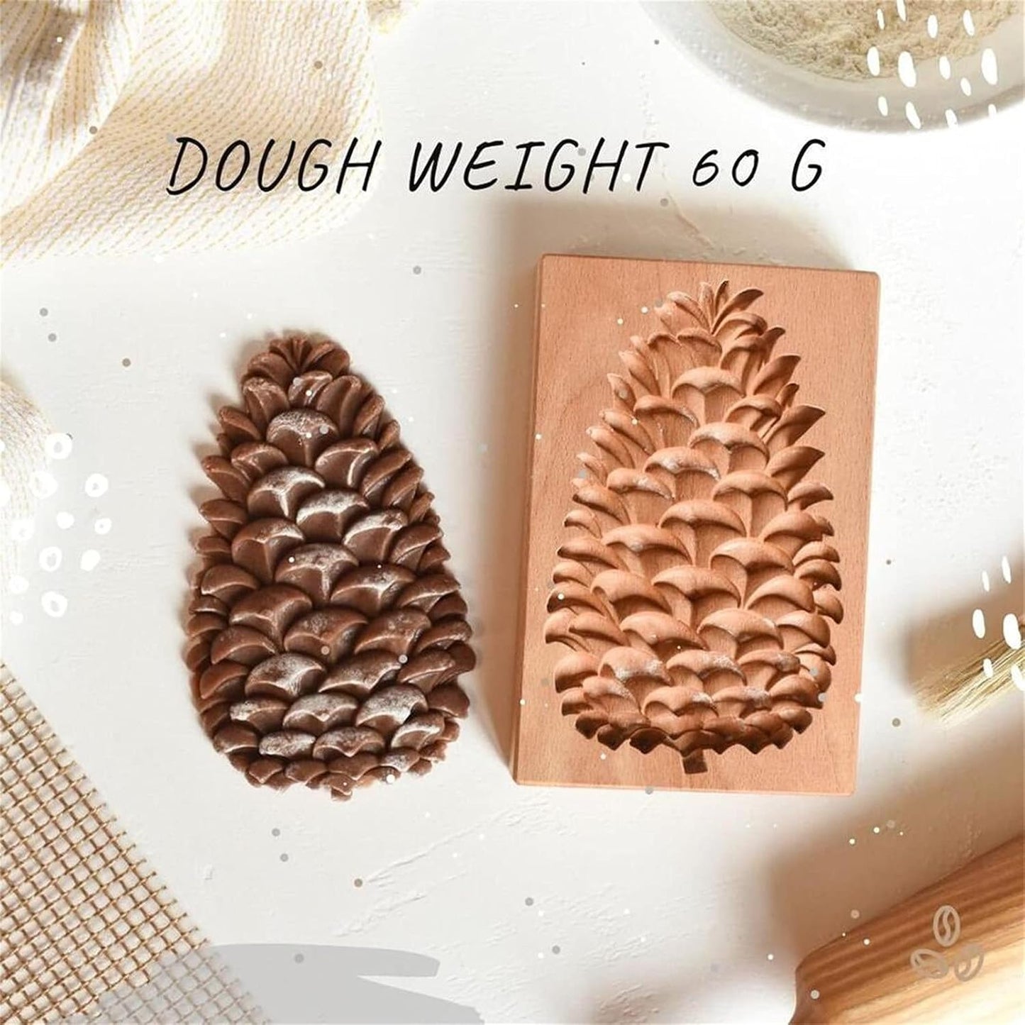 Wooden Cookie Biscuit Mold, 3D Baking Mold, Embossing Craft Decorating Baking Tool, Suitable for Halloween Thanksgiving Christmas Kitchen DIY (Pine Nuts 10 * 8 * 2)