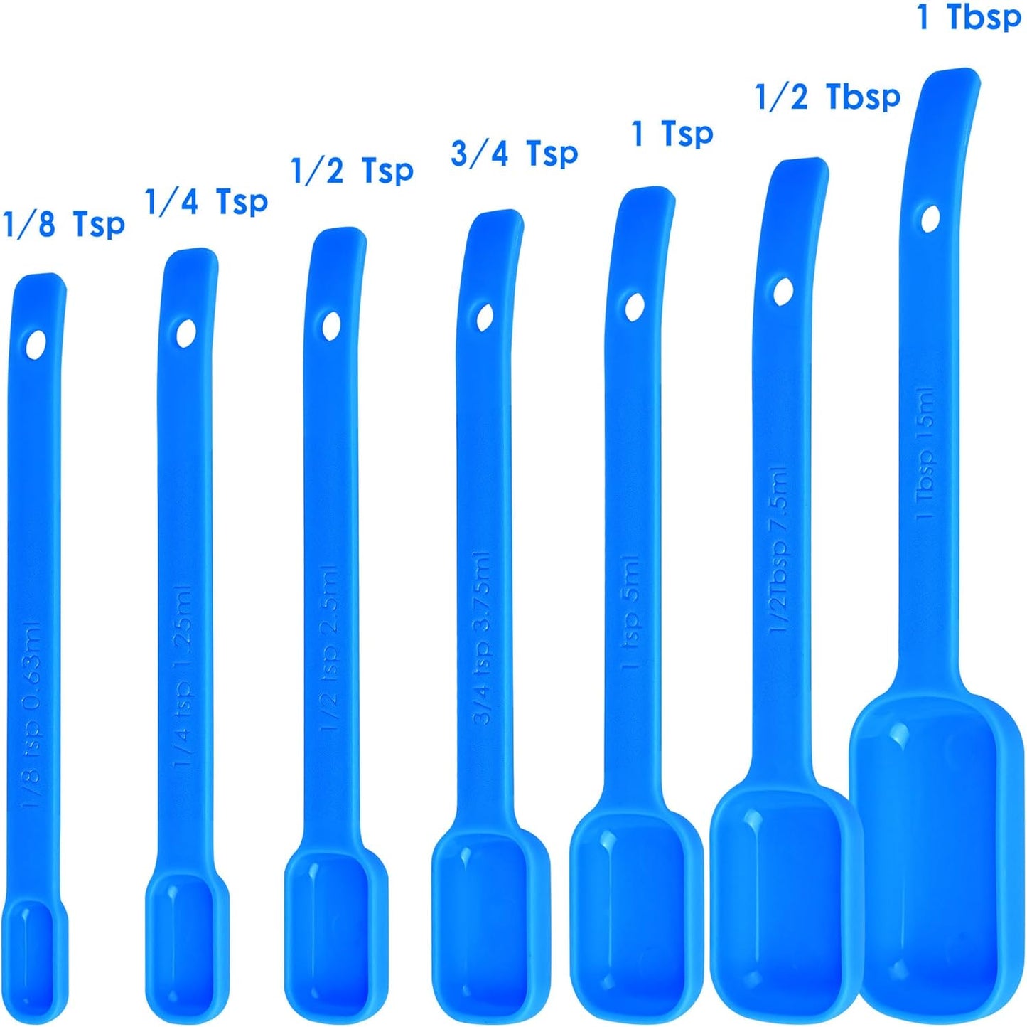 Blue Measuring Cups and Spoons Set 15, 7 Plastic Measuring Cup Set, 7 Spice Long Handle Measuring Spoons with 1 Leveler for Kitchen and Baking, Dry Metric Measure Cups & Spoons Set