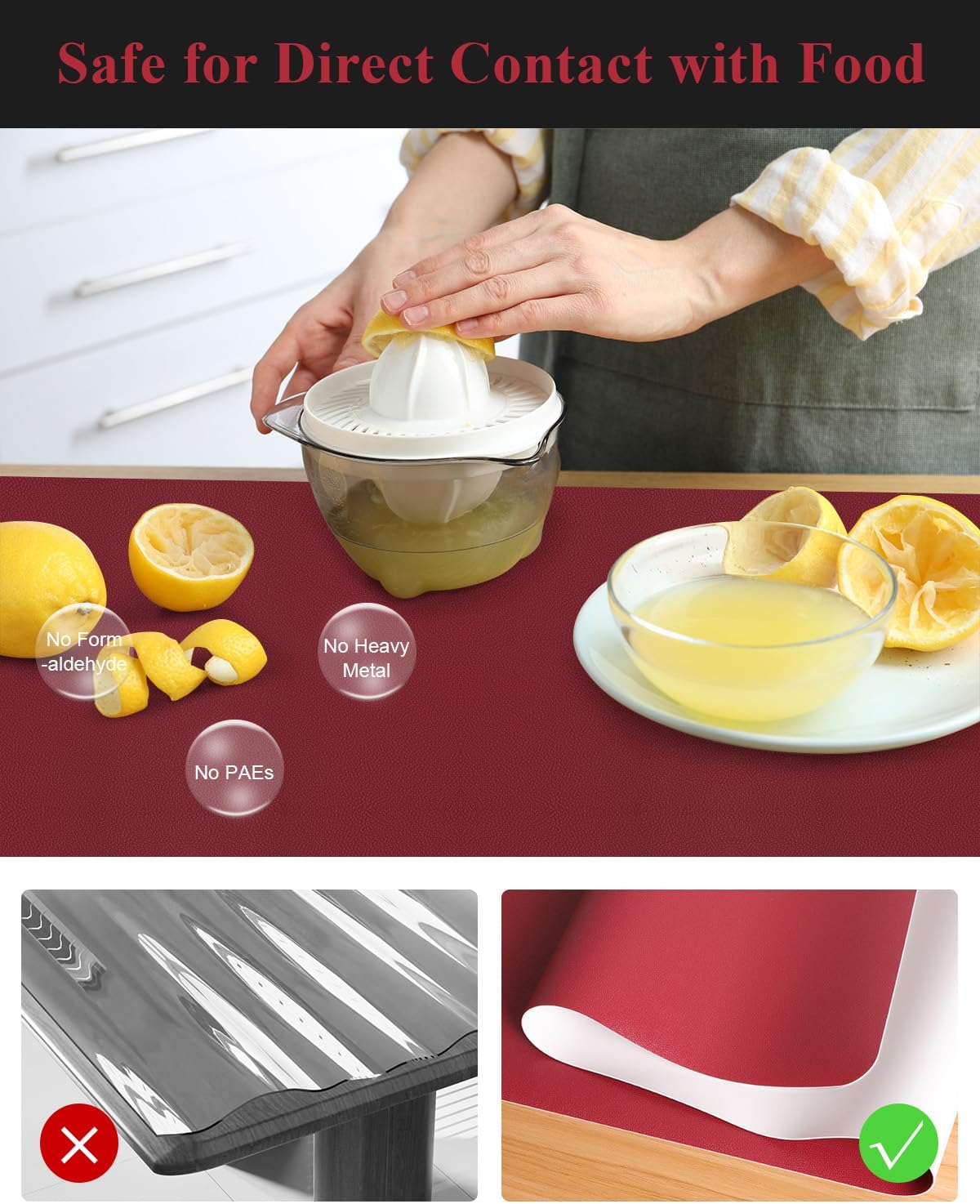 Wine Red Plastic Table Cover Protector, 42" x 60" Waterproof Easy Flat PVC Desk Pad Mat, 1.5mm Thick Rectangle Vinyl Table Top Protector for Dining Room Table, Office, Dresser