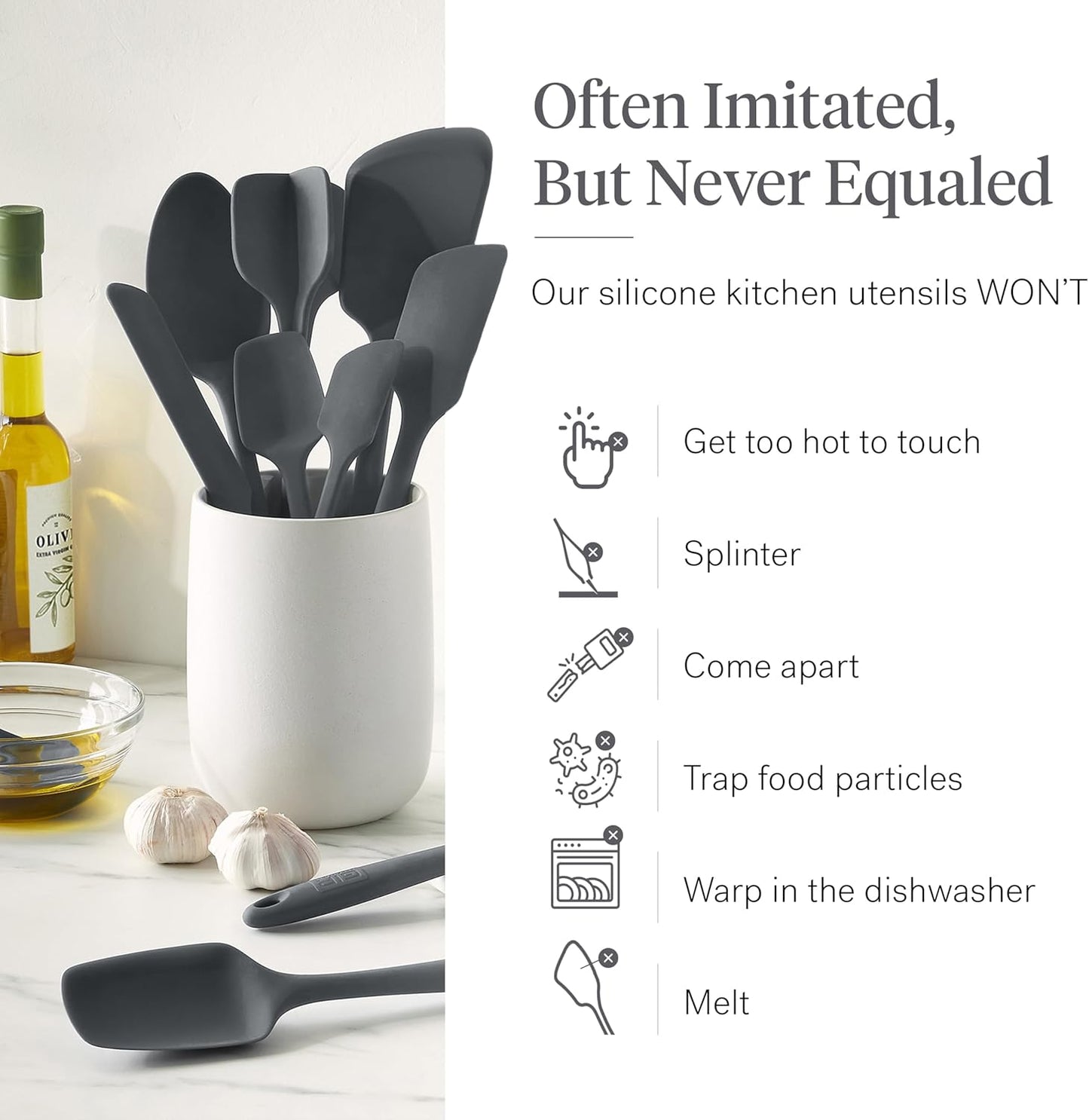 GIR: Get It Right 10 Piece Silicone Utensil Set - Ladle, Spatula, Flip, Spoon & Spoonula, Non-Stick, Heat Resistant, Dishwasher Safe, Silicone Kitchen Utensils, Baking Supplies