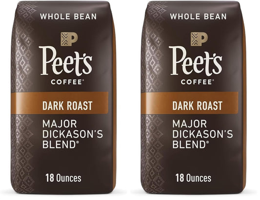 Peet's Coffee, Dark Roast Whole Bean Coffee - Major Dickason's Blend 36 Ounces (2 Bags of 18 Ounces)