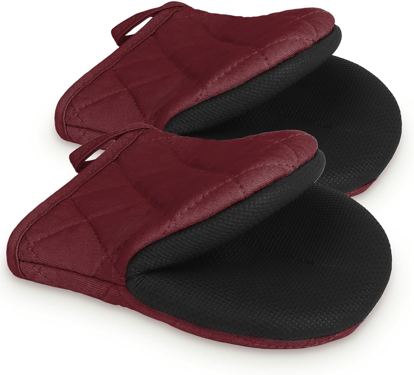 1 Pair Short Oven Mitts, Heat Resistant Silicone Kitchen Mini Oven Mitts for 500 Degrees, Non-Slip Grip Surfaces and Hanging Loop Gloves, Baking Grilling Barbecue Microwave Machine Washable