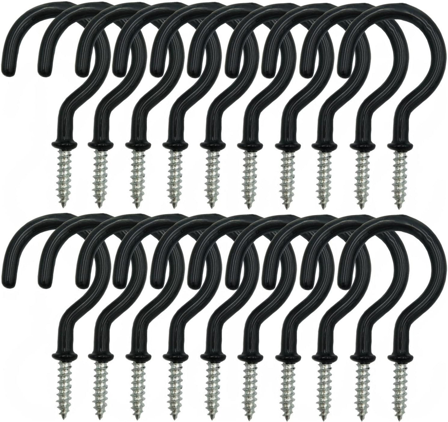24 Pack Ceiling Hooks for Hanging Plants - 2.2 inches Heavy Duty, Hanging Hooks for Christmas Lights, Cups, Decors - Black Vinyl Coated Screw in Plant Hanger Hook Indoor and Outdoor