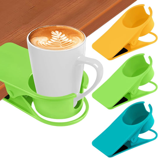 3PCS Drinking Cup Holder Clip Kalolary Chair Desk Bottle Cup Stand DIY Glass Clamp Storage Saucer Clip with Groove for Potted Plant Beverage Coffee Mug Holder Clip for Home Office (Yellow Green Blue)