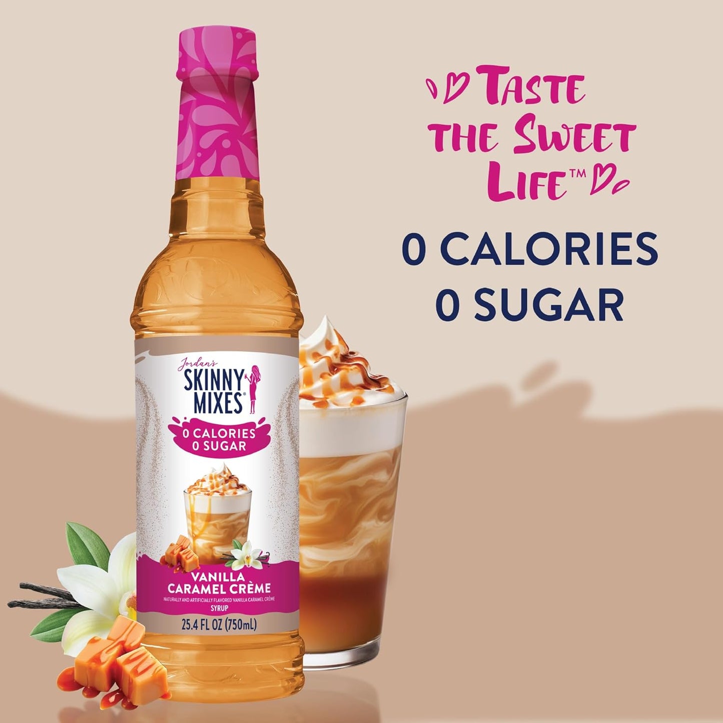 Jordan's Skinny Syrups Sugar Free Coffee Syrup, Vanilla Caramel Creme Flavor Drink Mix, Zero Calorie Flavoring for Chai Latte, Protein Shake, Food & More, Keto Friendly, 25.4 Fl Oz (Pack of 1)