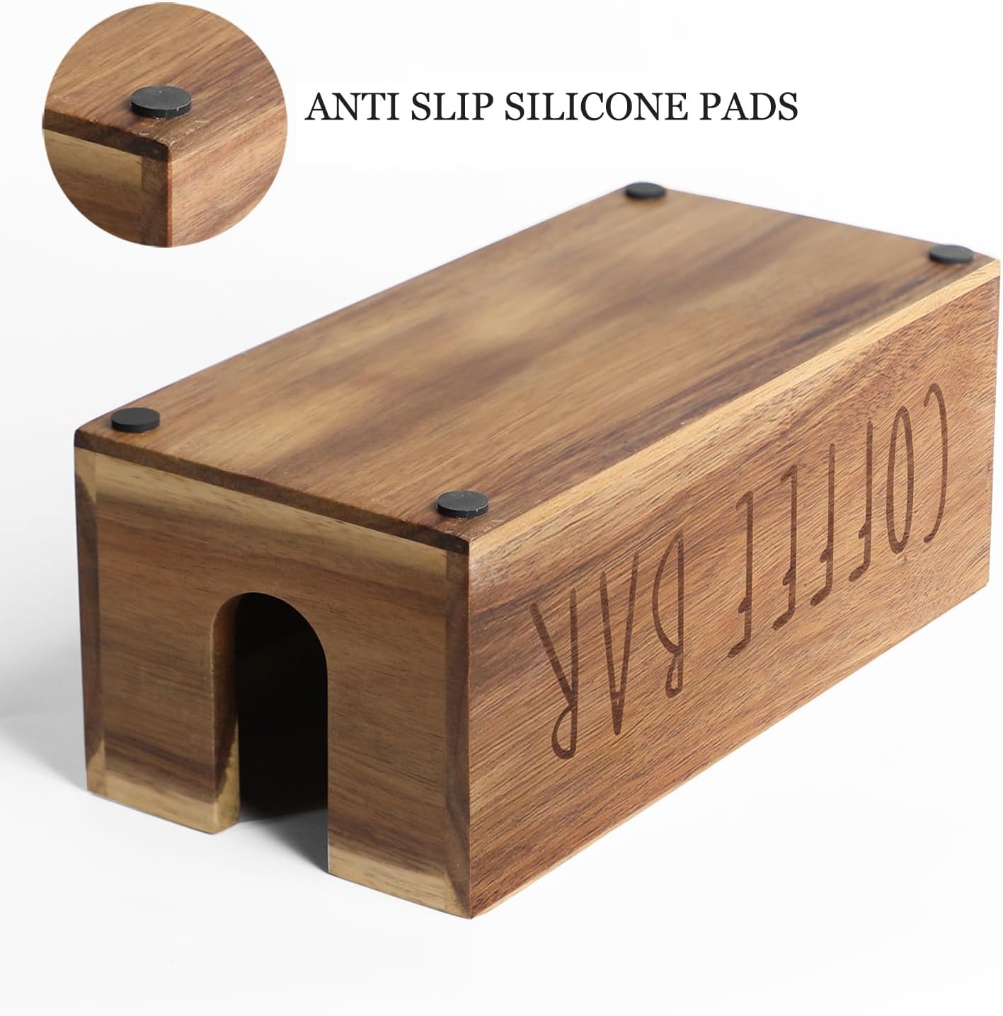 Acacia Wood Station Organizer,Coffee Station Organizer for Cup Lid Stirrers Pod, Disposable Coffee Cup Holder, Farmhouse Accessories Decor, Brown Labeled COFFEE BAR