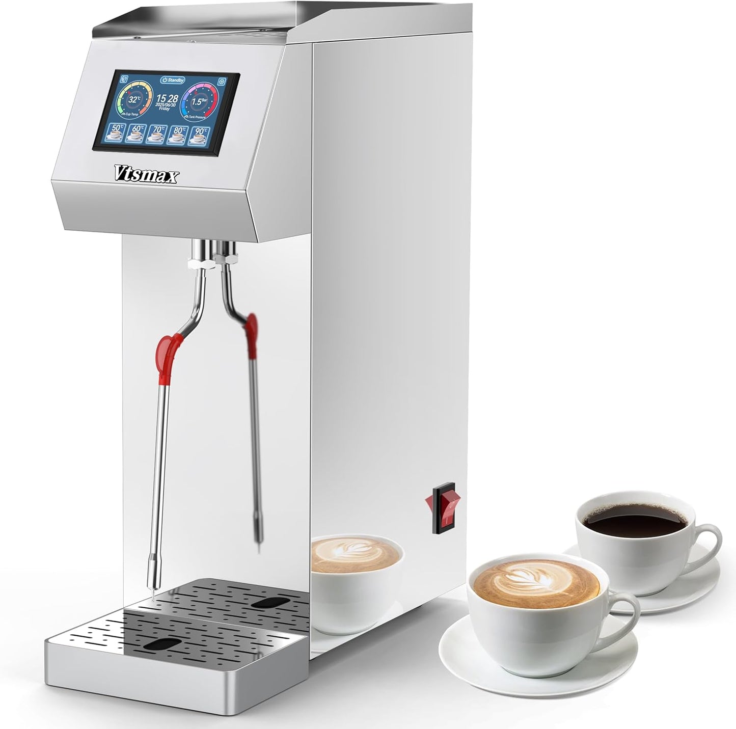 Automatic Commercial Milk Frother 2000W, 5L Professional Stainless Steel Steam Electric Milk Frothers Machine, Six-gears Temperature Setting With LED Display For Tea Coffee Shop (110V-120V)