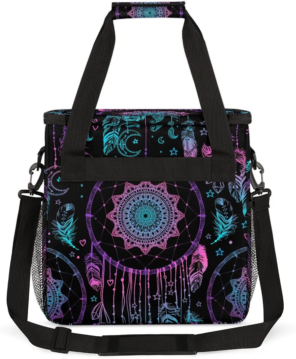 Dreamcatcher Feather Coffee Maker Carring Bag Travel Carrying Storage Tote Bag Compatible with Keurig K-Mini or K-Mini Plus Portable Single Serve Coffee Brewer Case with Pockets for K-cup Pods