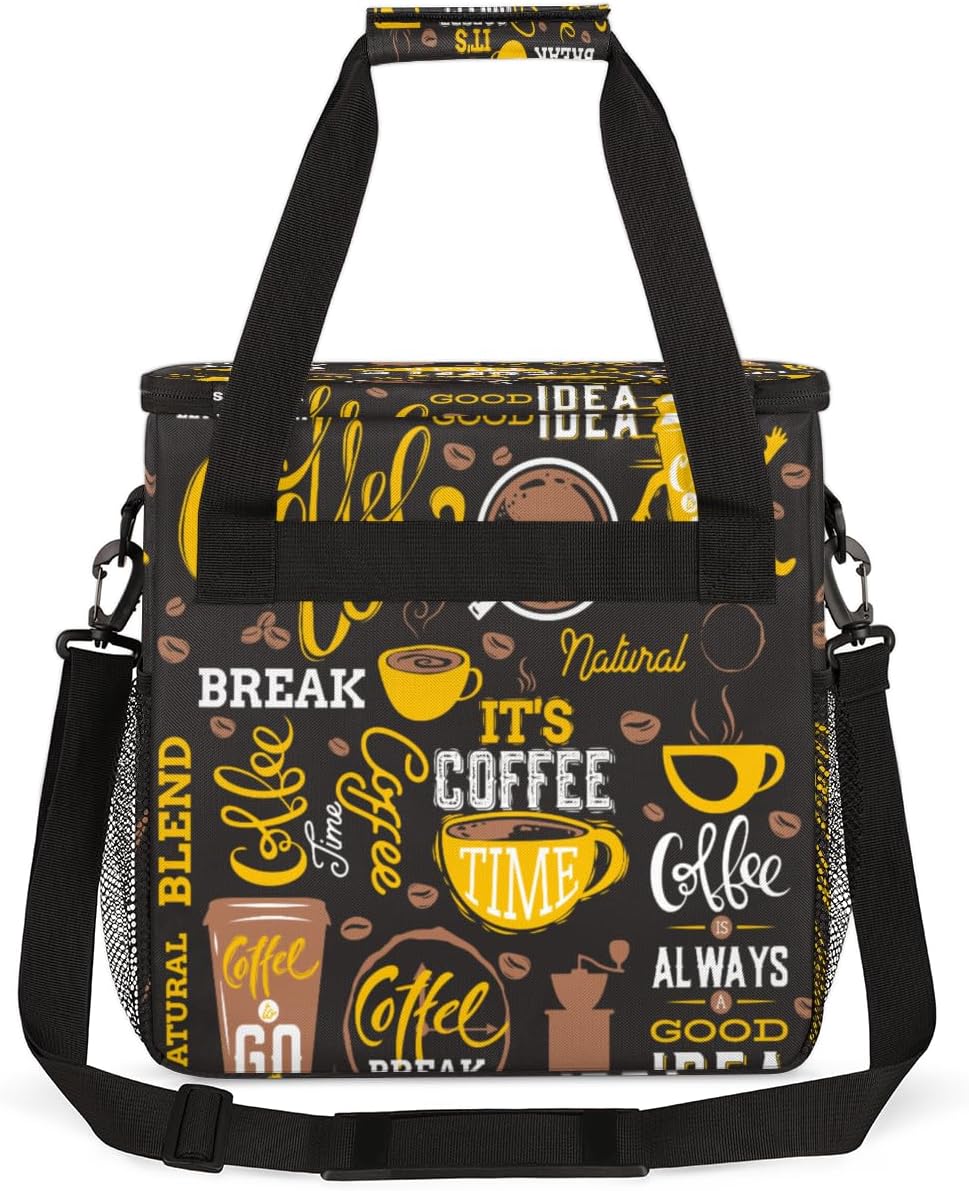 Yellow Coffee Break Cafe Maker Carring Bag Travel Carrying Storage Tote Compatible with Keurig K-Mini or Plus Portable Single Serve Brewer Case Pockets for K-cup Pods