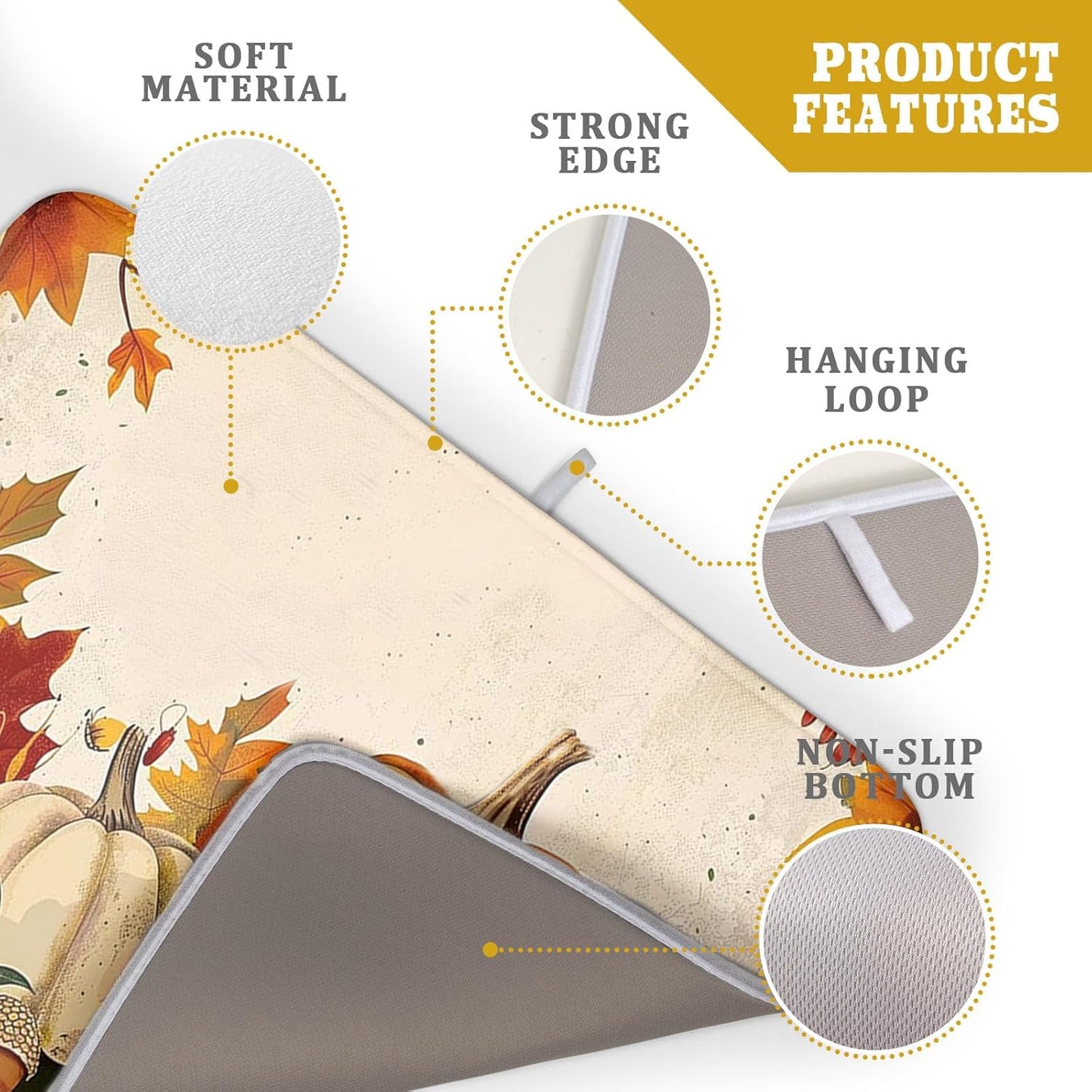 Happy Thanksgiving Day Harvest Dish Drying Mat for Kitchen Counter,Sunflower Maple Leaves Pumpkin Drying Mat 18 x 24 Inch with Absorbent Reversible Microfiber Dish Drying Pad for Coffee Bar