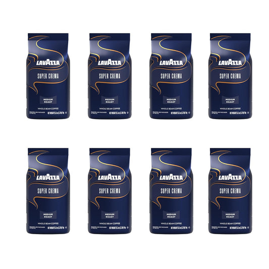 Lavazza Super Crema Whole Bean Coffee, Medium Espresso Roast, Arabica and Robusta Blend, 2.2 lb Bag (Pack of 8)