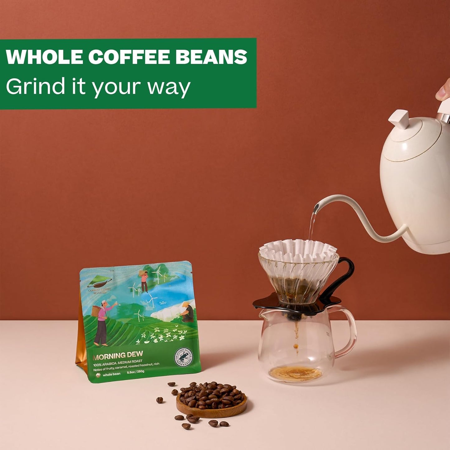 Conihat Whole Bean Coffee - 100% Vietnamese Premium Arabica, Medium Roast, Fruity, Caramel & Hazelnut Notes, Rich & Smooth, Low Acid, Single Origin, Hand-Picked, 8.8 Oz Bag