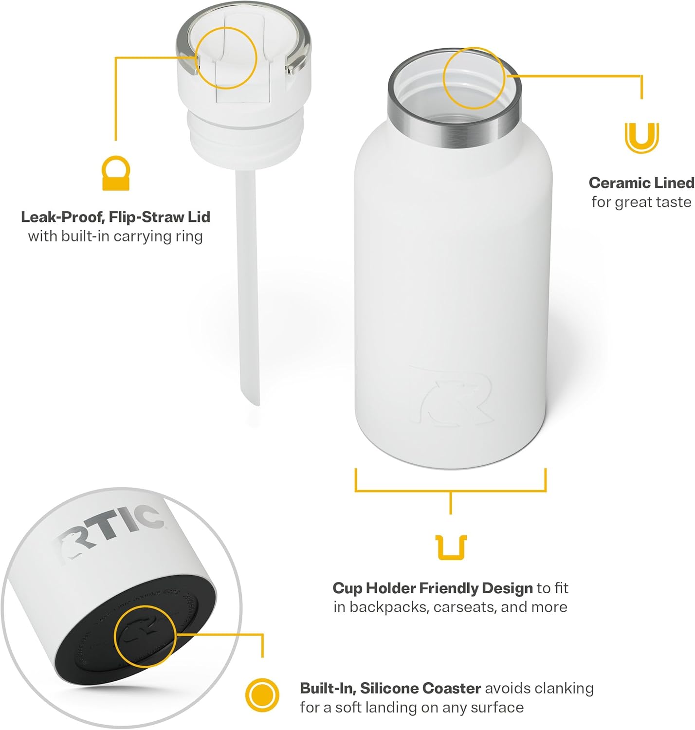 RTIC Little Journey Bottle with Straw, Insulated, Stainless Steel, Metal, Double Wall Vacuum-Insulation, Ceramic-Lined, Leak-Proof Lid, BPA-Free Water Flask for Sports, Travel, Navy Sharks