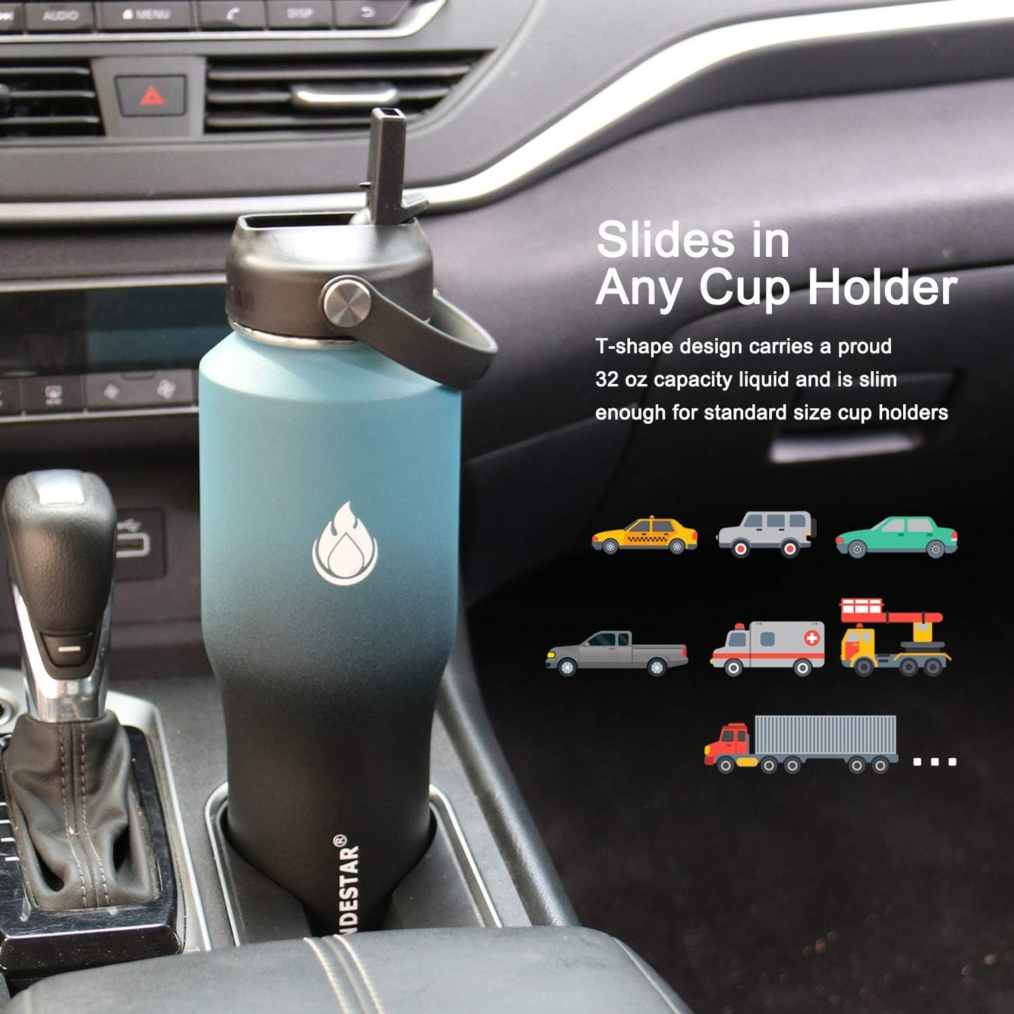 SENDESTAR Water Bottle 32oz,2 Lids(Straw lid),Wide Mouth Stainless Steel Vacuum Insulated Double Wall Keep Liquids Cold or Hot All Day,Sweat Proof Sport Design,Fit Car Cup Holder(Dark blue&Balck)