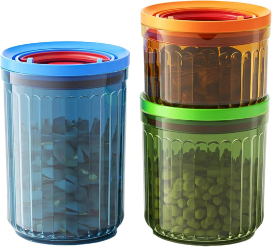 Plastic Small Airtight Container Set Food Storage Containers with Lids BPA Free Coffee Canisters for Beans Sugar Spice Snack Stackable Dishwasher Safe patented Pull Snap Lock Sealed Design 10/17/24oz