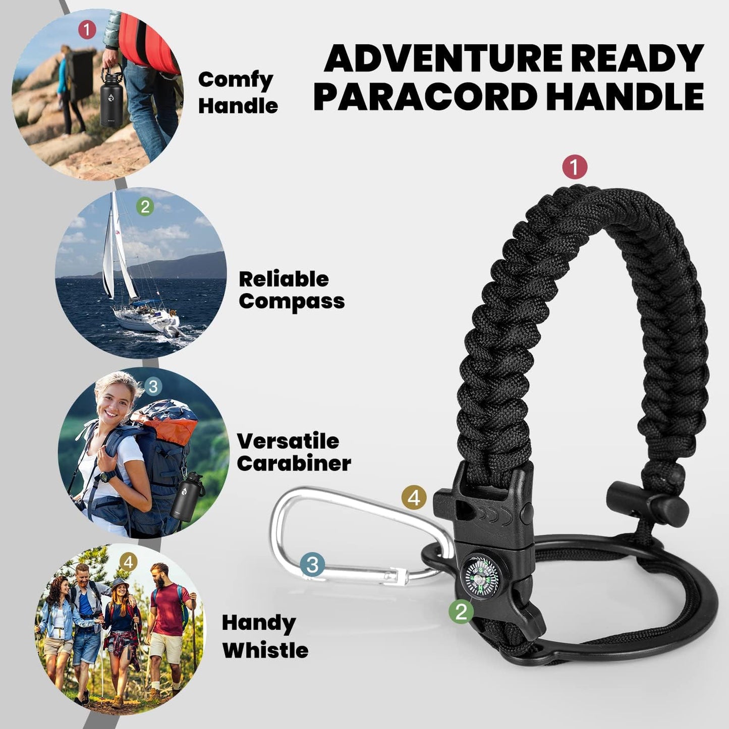 One Gallon Water Bottle Insulated, Triple Walled Vacuum Stainless Steel (Cold for 48 Hrs), Leak Proof & Non-BPA, Large Water Flask Jug with Paracord Handle & Straw Spout Lids