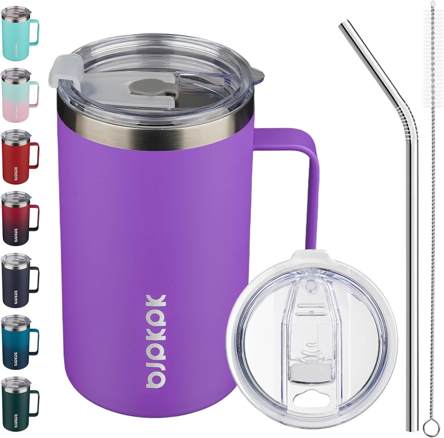 BJPKPK Insulated Coffee Mug with 2 Lids, 25oz Stainless Steel Insulated Tumbler with Handle, Double Wall Vacuum Coffee Cups, BPA Free Travel Mug for Coffee, Tea and Drinks, Purple