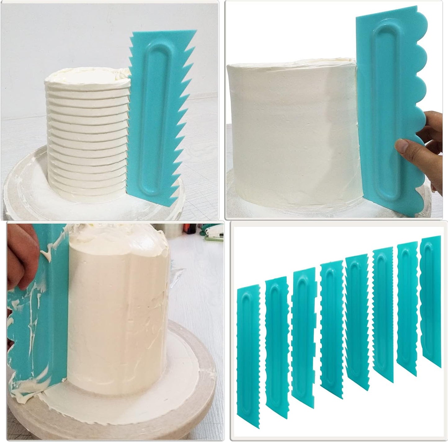 Cake Scraper set of 8 Pack Cake Edge Tools Decorating Icing Smoother Comb,Plastic Sawtooth Decorating Mousse Butter Cream Polisher-16 Design Textures-Blue