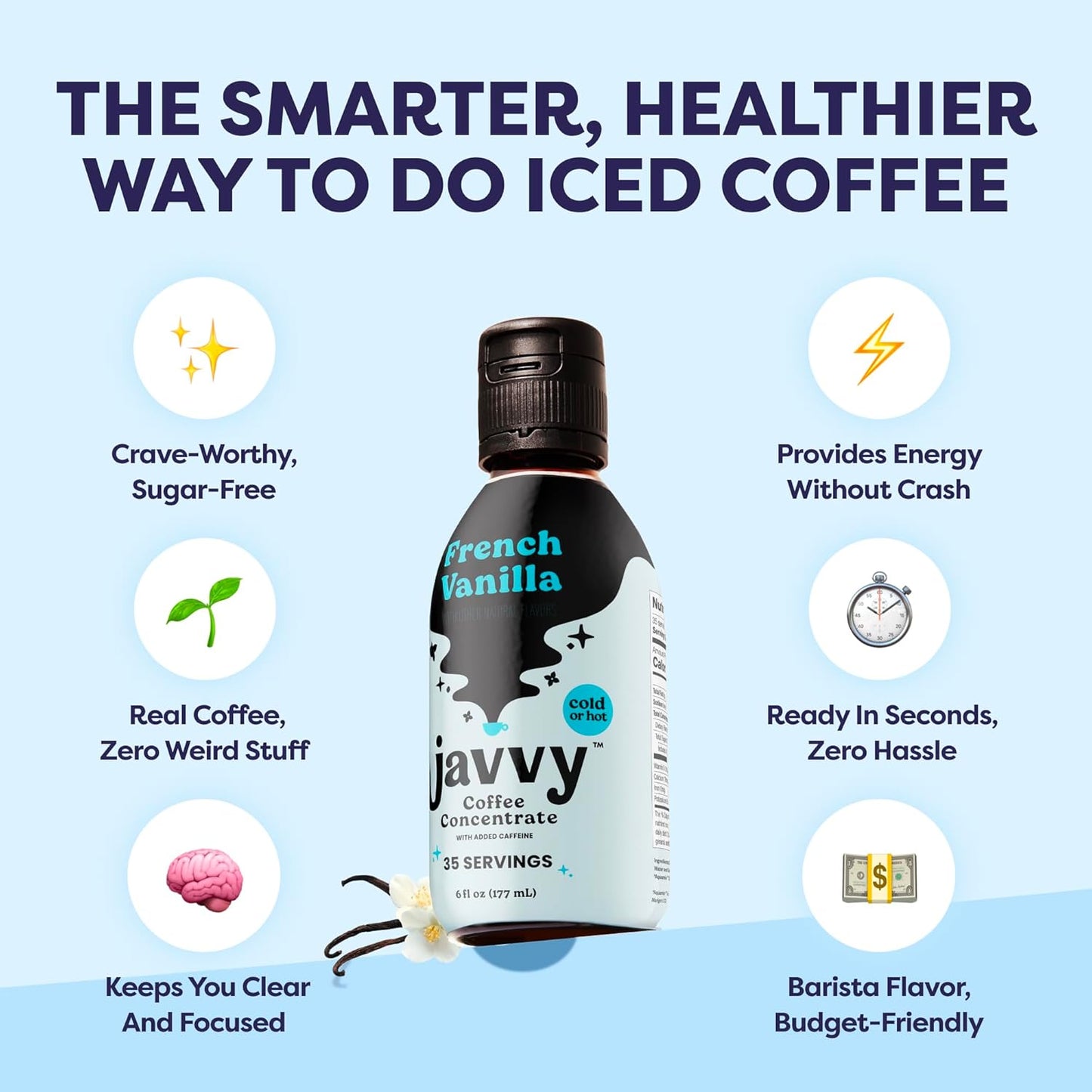 Javvy Coffee Concentrate - Cold Brew Coffee, Perfect for Hot or Iced Instant Coffees, Hot Drinks, Cold Brew Concentrate, 35 Servings - French Vanilla