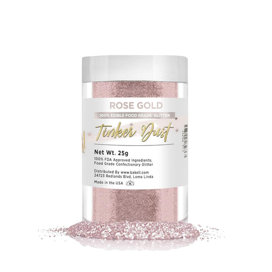 BAKELL Rose Gold Edible Glitter, 25 Grams | TINKER DUST Edible Glitter | KOSHER Certified | 100% Edible Glitter | Cakes, Cupcakes, Cake Pops, Drinks, Dessert Vegan Glitter & Dusts (25g, Rose Gold)