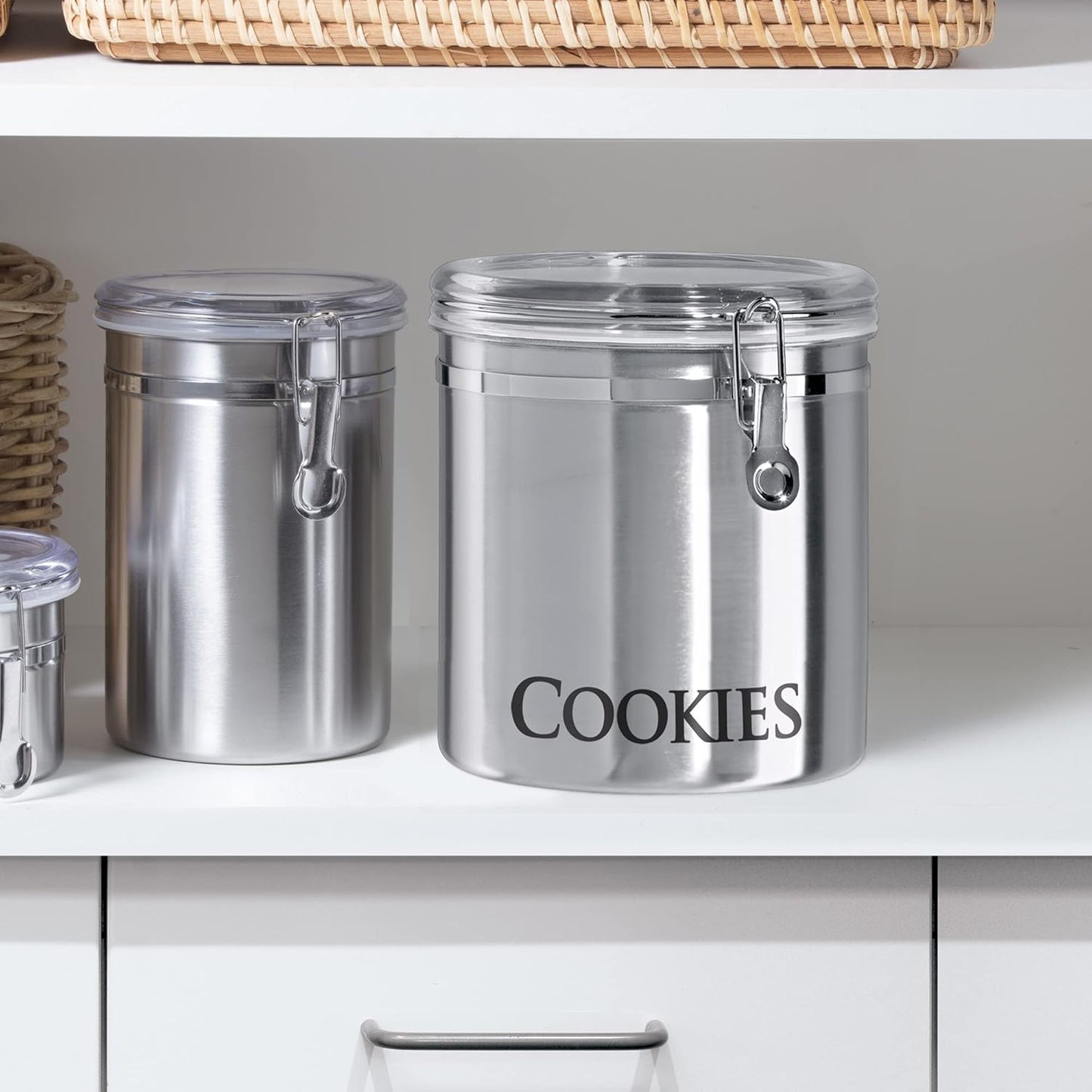 Oggi Jumbo 8" Stainless Steel Cookies Clamp Canister - Airtight Food Storage Container Ideal for Kitchen & Pantry Storage of Cookies or other Bulk, Dry Foods.