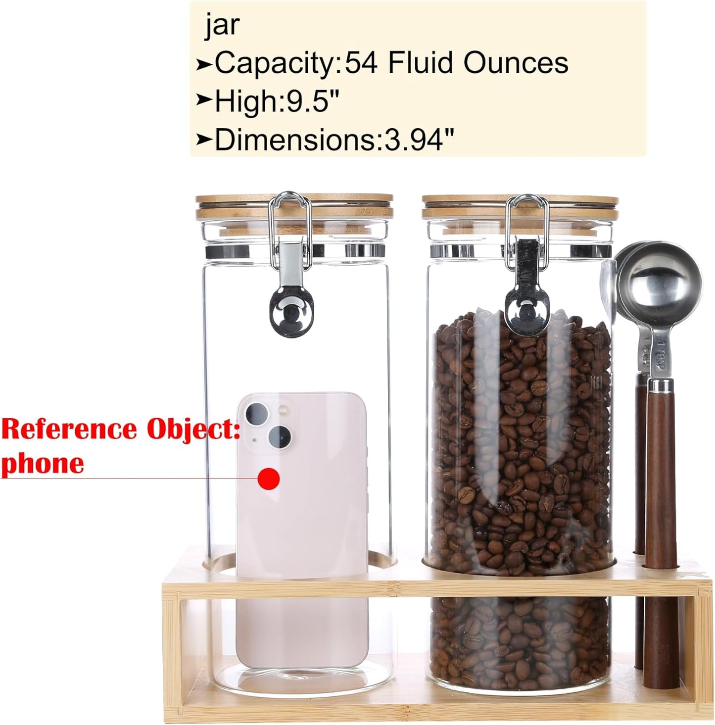 KKC Airtight Tall Glass Coffee Sugar Jar Canisters with Hinged Lids and Scoops for Kitchen Countertop,Sealed Glass Containers for Ground Coffee, Beans,Brown Sugar,Loose Tea,Cereal,Oatmeal,Flour