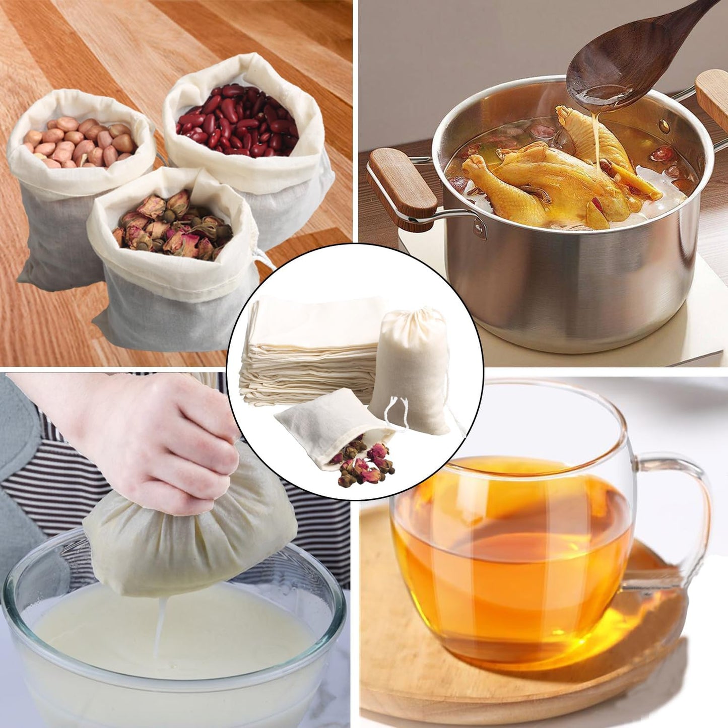 Eketirry Spice Bags, 20pcs Reusable Empty Tea Bags, Muslin Strainer Bags, Soup Bags for Cooking, Natural Cotton Fine Mesh Cheesecloth Bags for Cold Brew Coffee(2 x3Inch)