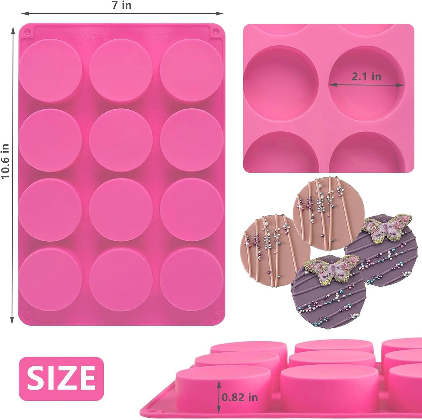 Round Chocolate Cookie Molds,SAGOOITS 12-Cavity Cylinder Chocolate Silicone Molds for Covered Oreo, Cookies Candy Jelly Mini Cakes and Muffin(2 PCS)