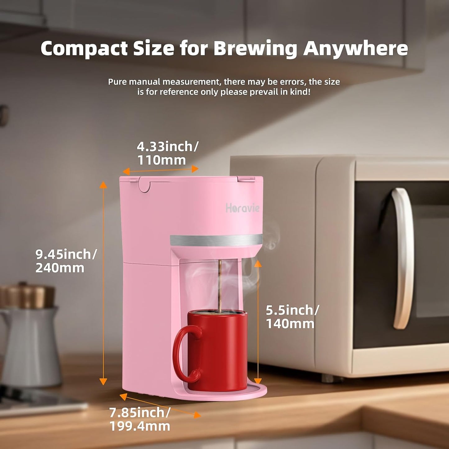 Mini Single Serve Coffee Maker for K Cup and Ground Coffee, Fast Brew One Cup Coffee Machine with Descaling Reminder and Water Window, 6 to 12 oz. Brew Sizes, Pink