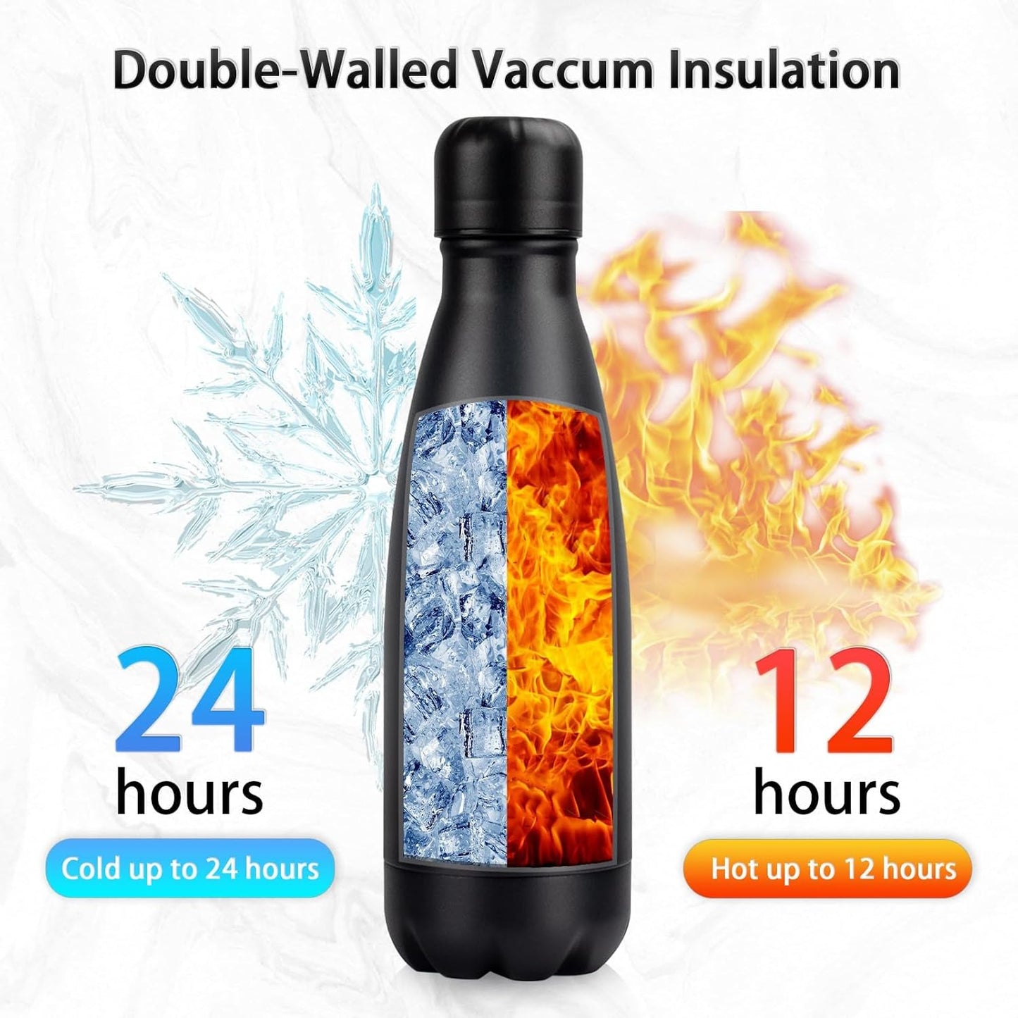 Insulated Water Bottle,2 Pack-9oz Stainless Steel Water Bottles with straw lid,Metal Sports Thermos Water Bottles for Boys,Girls,Double Wall Vacuum BPA-Free Flask for School, Sports & Travel-Black