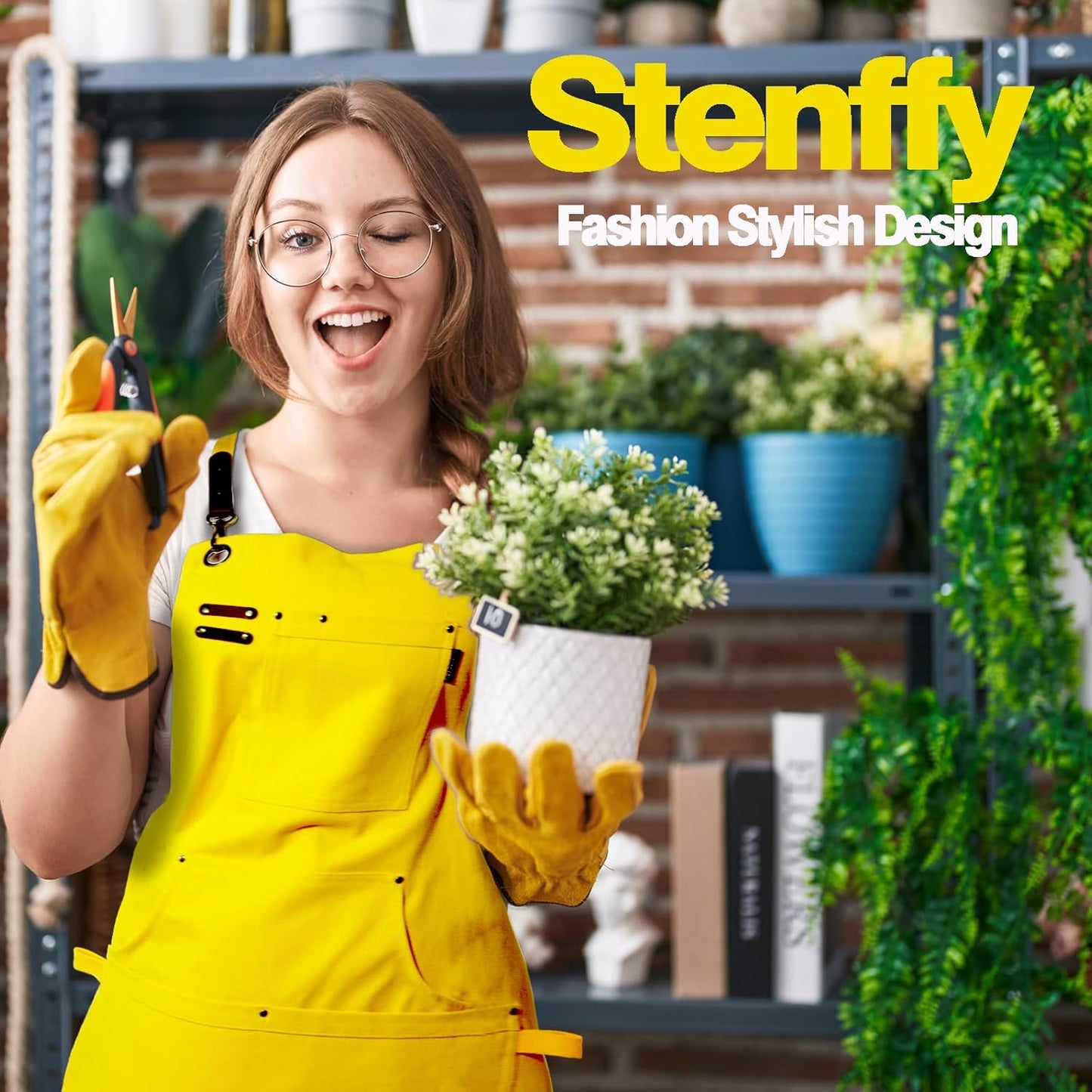 Kitchen Apron, Work Apron, Canvas, Multiple Pockets, Gardening, Painting, BBQ, Artist, Carpenter, Sizes M to XXL, Yellow