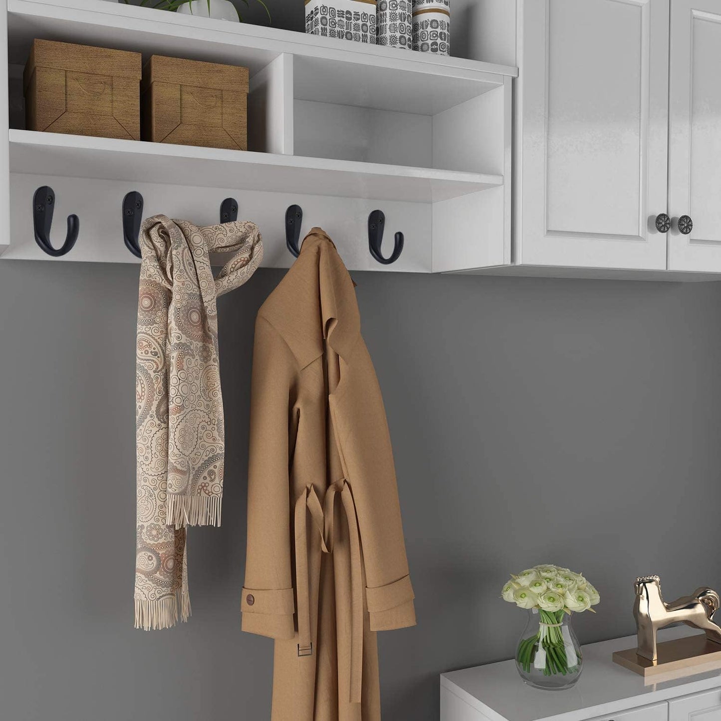 IBosins 20PCS Coat Hooks Wall Mounted Single Prong Robe Hook for Hanging Towel Hooks with 40 Screws for Bags, Hat, Cap, Scarf, Cup