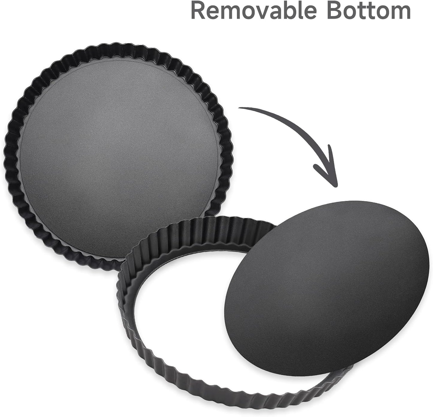 Tart Pan Removable Bottom - 9 Inch Non-Stick Carbon Steel Pie Pan for Baking Tarts, Pies, Quiches, Brownies, Quiche Baking Dish with Fluted Edges, Fruit Tart Mold
