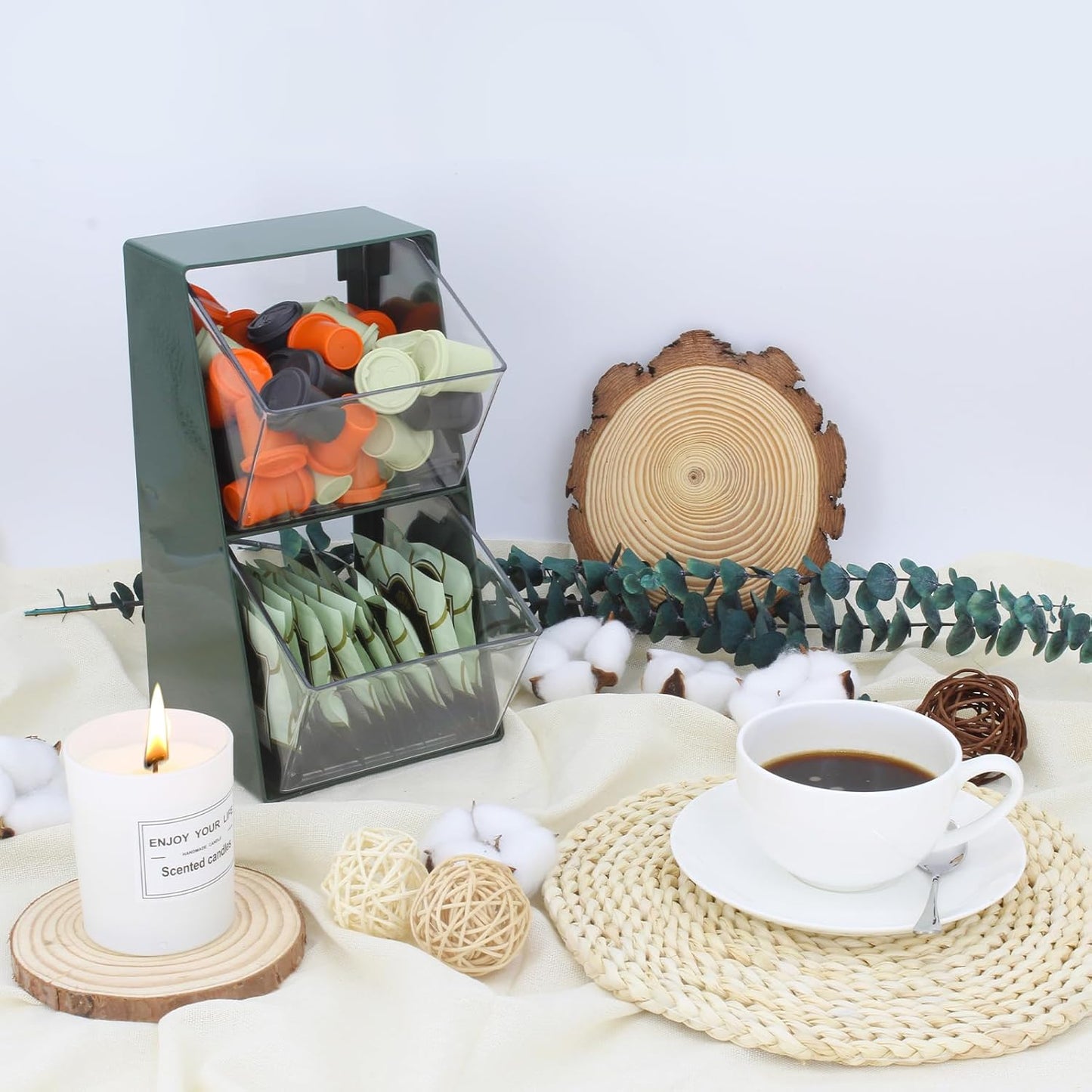 2 Pack Coffee Pod Holder K Cup Storage Coffee Bar Organizer for Home and Office Countertop Organiser Storage Bins for Coffee Station Counter Container for Tea bag Sugar Creamer Filter Green