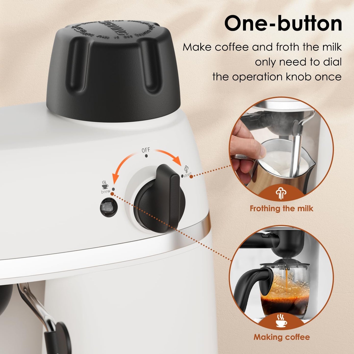 Coffee Machine, 3.5 Bar Espresso Cappuccino Machine with Milk Frother, 1-4 Cup Portable Coffee Maker for Latte, Cappuccino, 800W, White