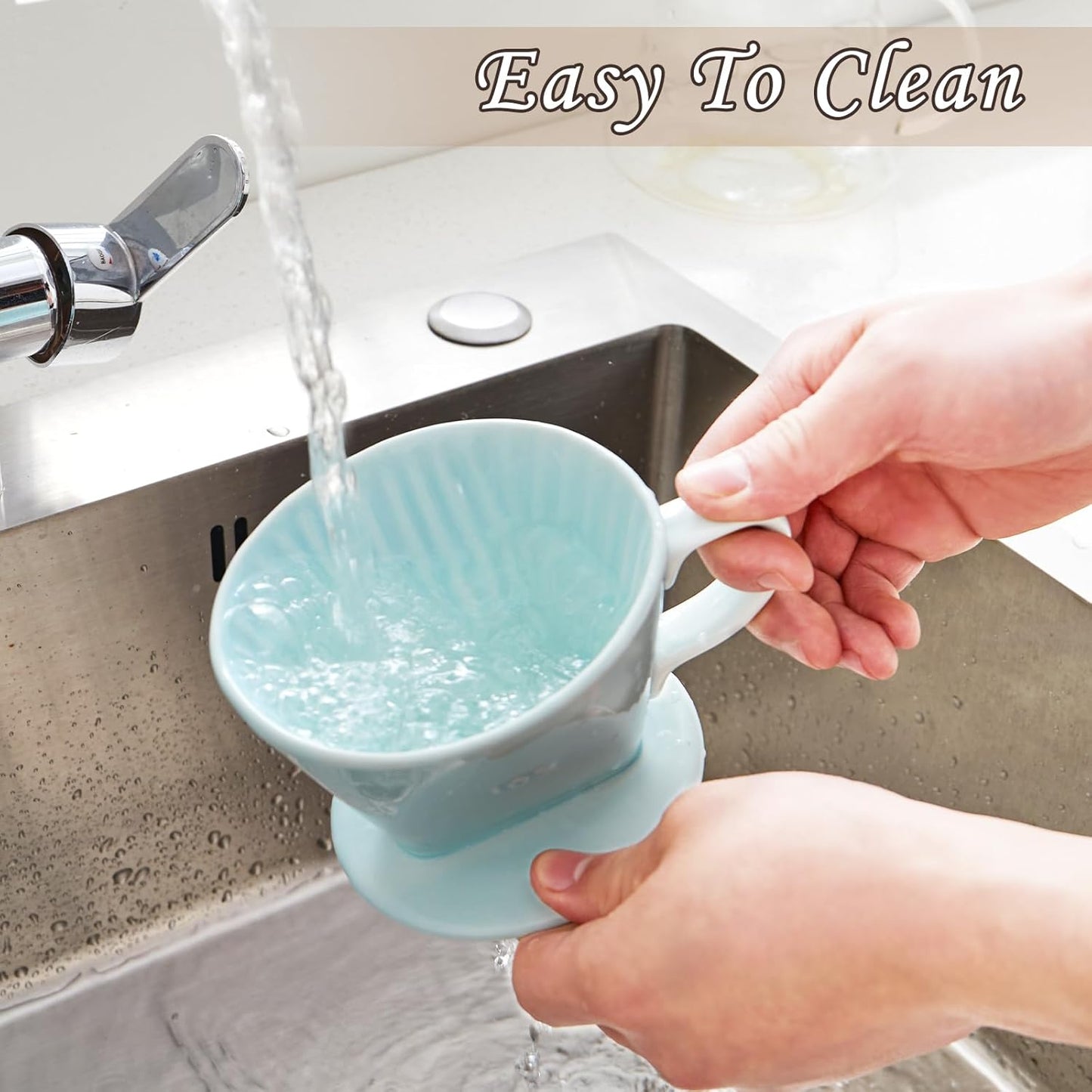 Pour Over Coffee Dripper, Ceramic Pour Over Coffee Maker with 3 Holes Flat Bottom, Easy Manual Slow Brewing, Porcelain Slow Filter Cone for Home, Office, Gift, Size 2, GR