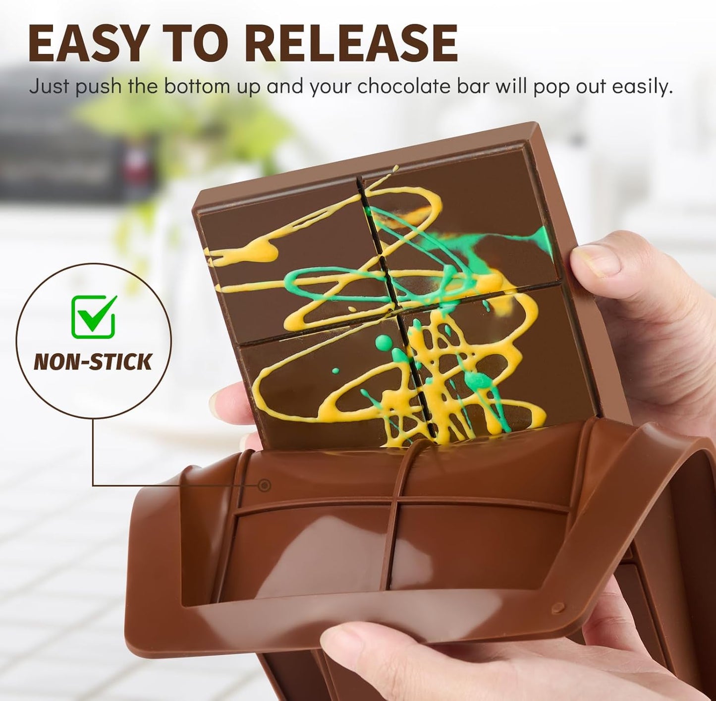 2 Pcs Large Dubai Chocolate Bar Molds, 0.8 Inch Deep Silicone Stuffed Chocolate Bar Molds, Big and Thick Candy Bar Moulds for Filling Homemade Knafeh Pistachio Bars