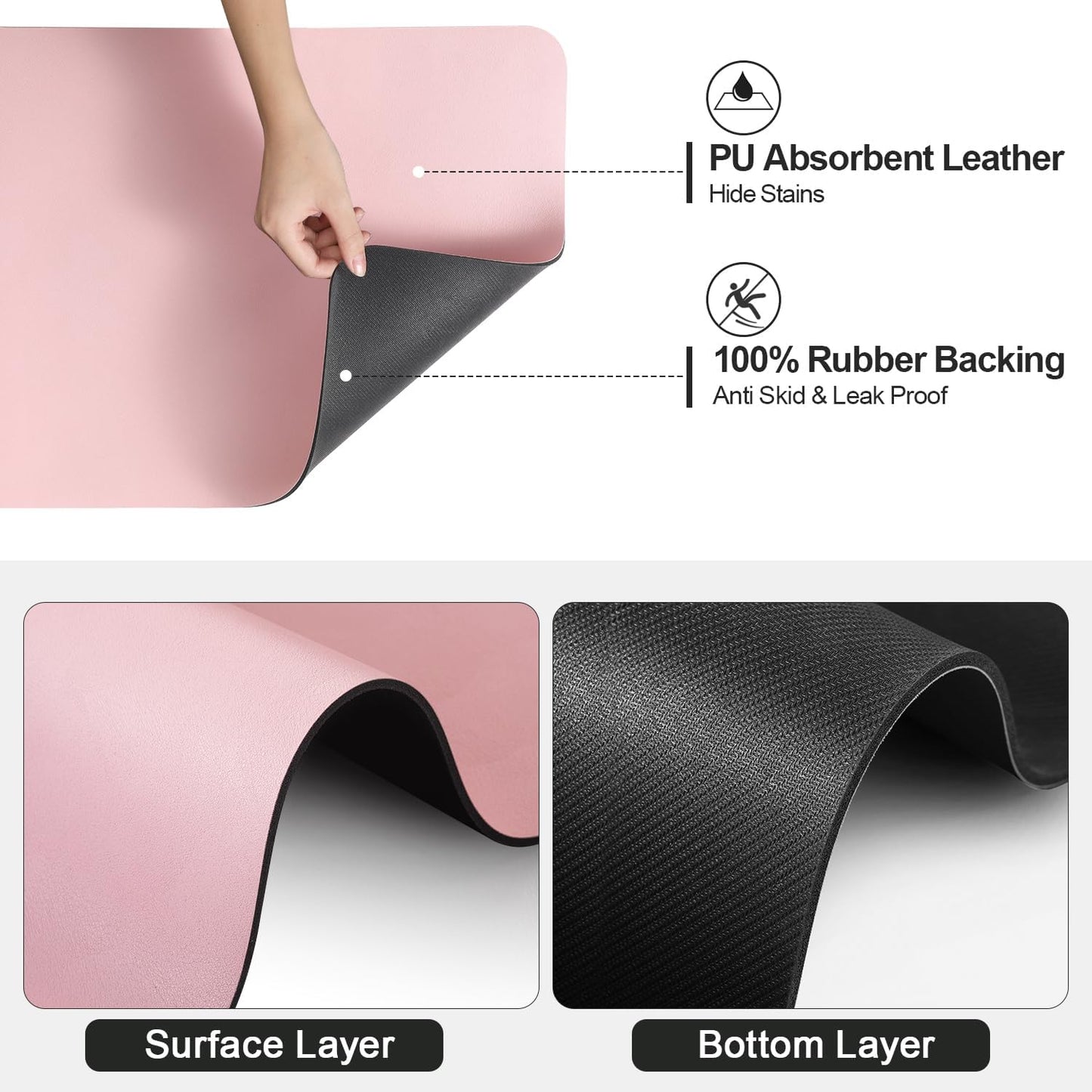 Dish Drying Mat for Kitchen Counter | Coffee Bar Mat for Countertops | Heat Resistant Drainer Mat with Non-slip Rubber Backed | Hide Stain Kitchen Absorbent Draining Mat | Pink 18"x28"