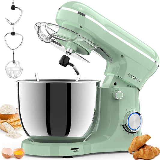 Electric Stand Mixer,10 Speeds Tilt-Head Food Mixer, 3-IN-1 Kitchen Mixer for Daily Cooks with 6 QT Bowl,Dough Hook, Beater, Whisk (Agave Green)