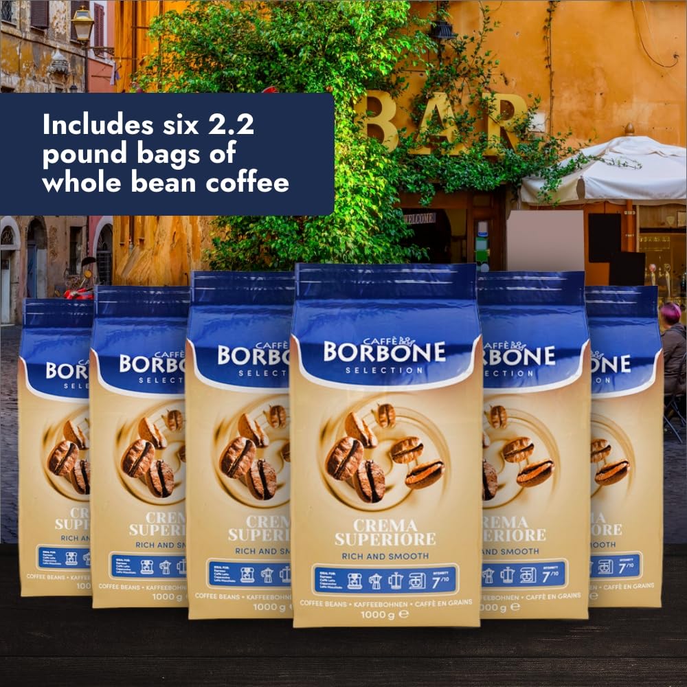 Caffè Borbone Whole Bean Coffee, Crema Superiore, Arabica and Robusta Blend - Roasted and Freshly Packaged in Italy - 2.2 Pound Bag (Pack of 6)