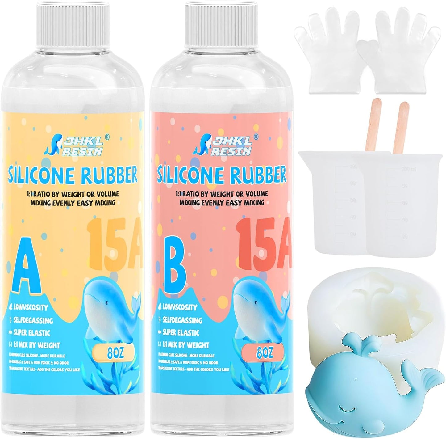 Silicone Mold Making Kit,16OZ Platinum Liquid Silicone Rubber for Mold Maker,15A Mix Ratio 1:1 Mold Making Kit, Ideal for Casting 3D Resin Molds