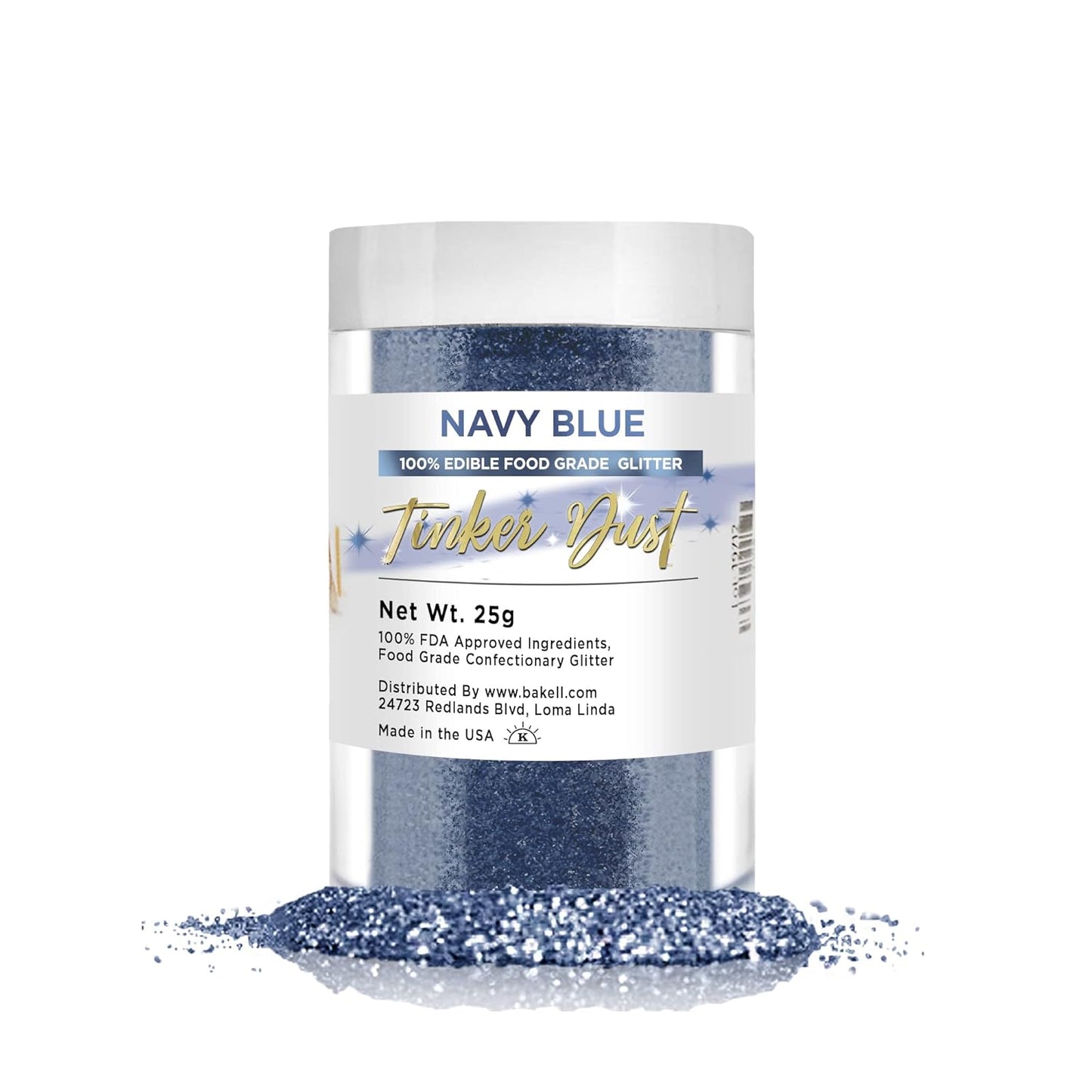 BAKELL Navy Blue Edible Glitter, 25 Grams | TINKER DUST Edible Glitter | KOSHER Certified | 100% Edible Glitter | Cakes, Cupcakes, Cake Pops, Drinks, Dessert Vegan Glitter & Dusts (25g, Navy Blue)