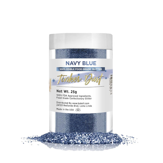 BAKELL Navy Blue Edible Glitter, 25 Grams | TINKER DUST Edible Glitter | KOSHER Certified | 100% Edible Glitter | Cakes, Cupcakes, Cake Pops, Drinks, Dessert Vegan Glitter & Dusts (25g, Navy Blue)