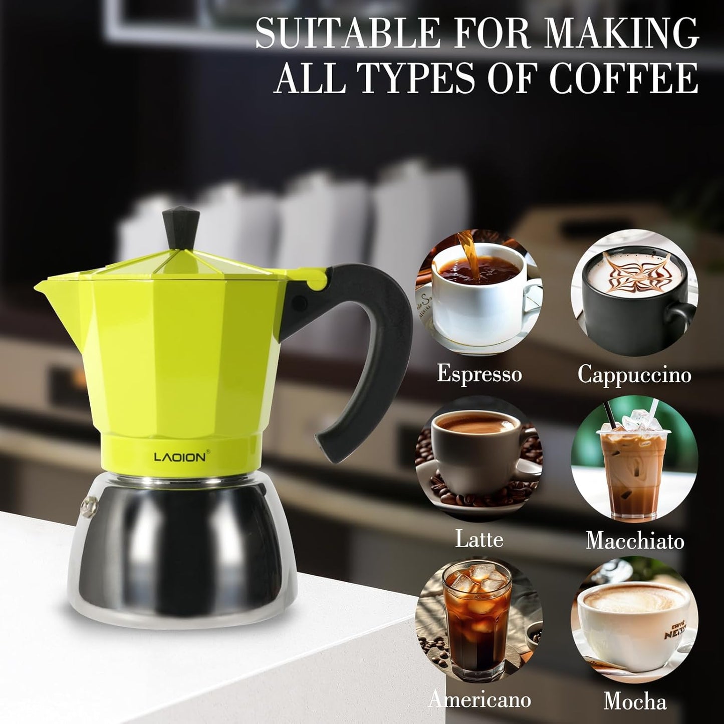 Stovetop Espresso Maker, 6Cup Moka Pot, Espresso Machine Compatible with Induction Cooktops, 300ml Stainless Steel & Aluminum Cuban Coffee Maker for Cafetera Cubana, Green