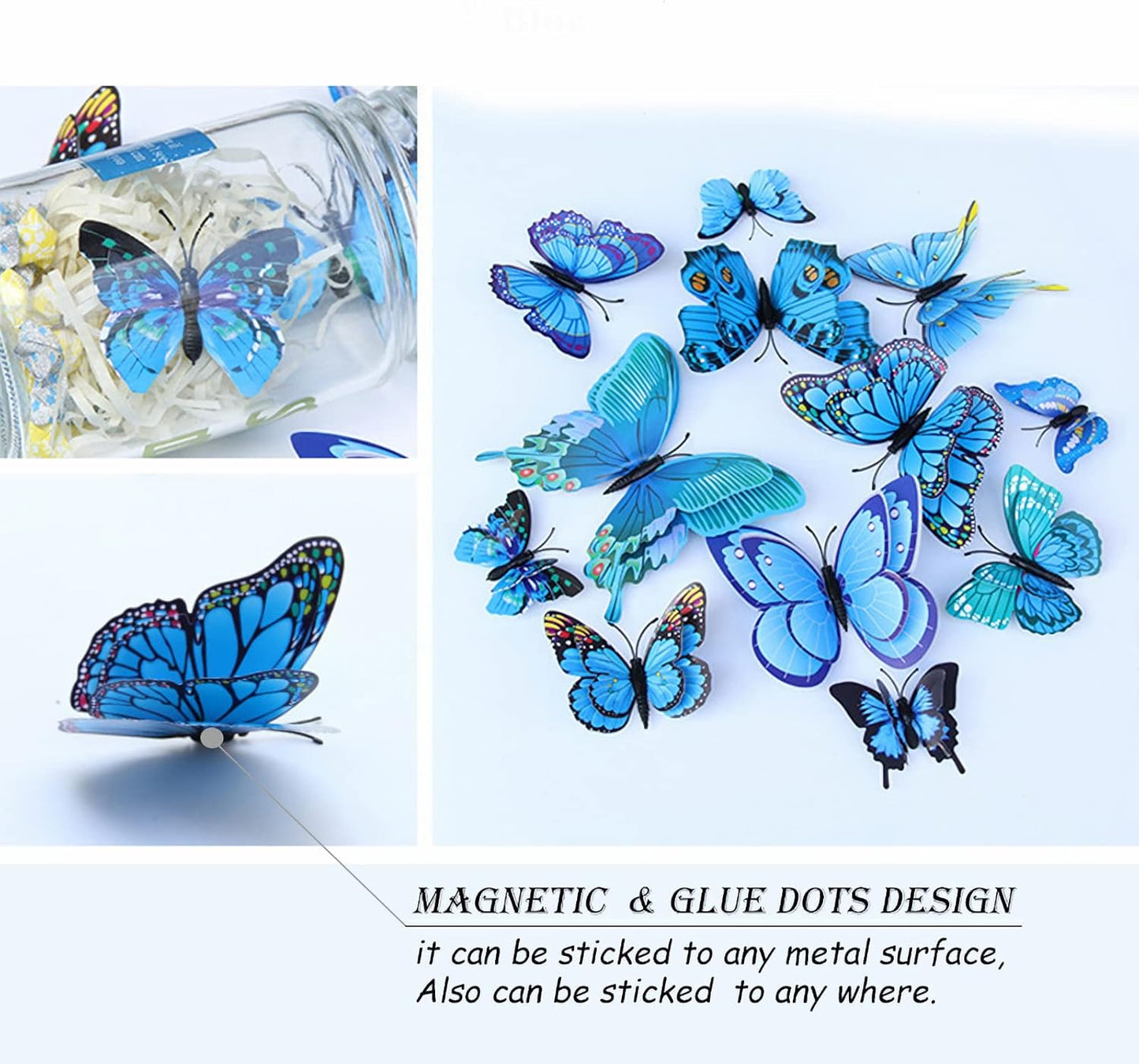 Butterfly Wall Decor 24/48 PCS, 3D Butterflies Stickers for Party Decorations with Magnets(Blue, 48)