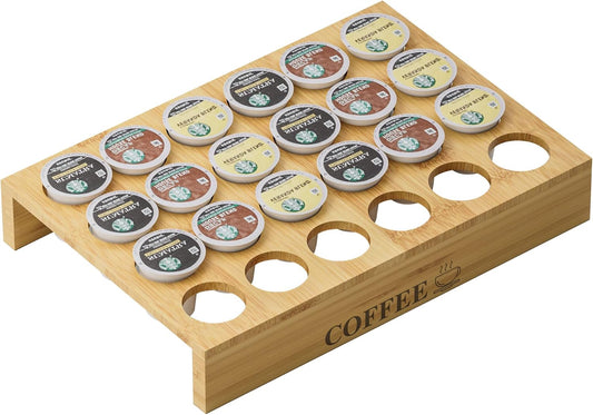 MinBoo BamBoo k cup holder Drawer or Countertop k cup Organizer Coffee Pod Holder Hold 24 Coffee Pod Storage Kcup coffee pods holder for coffee station Office and Kitchen k cup storage
