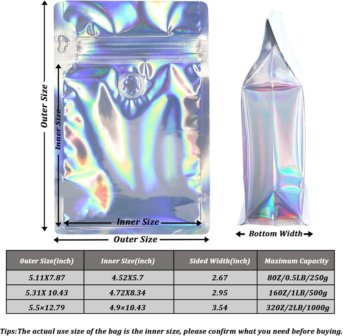 Coffee Bags with Valve (50 PCS,32oz/2lb) Holographic High Barrier Aluminum Foil Flat Bottom Standing Coffee Beans Storage Packaging Bags, Reusable Heat Seal Side Zipper Pouches for Small Business