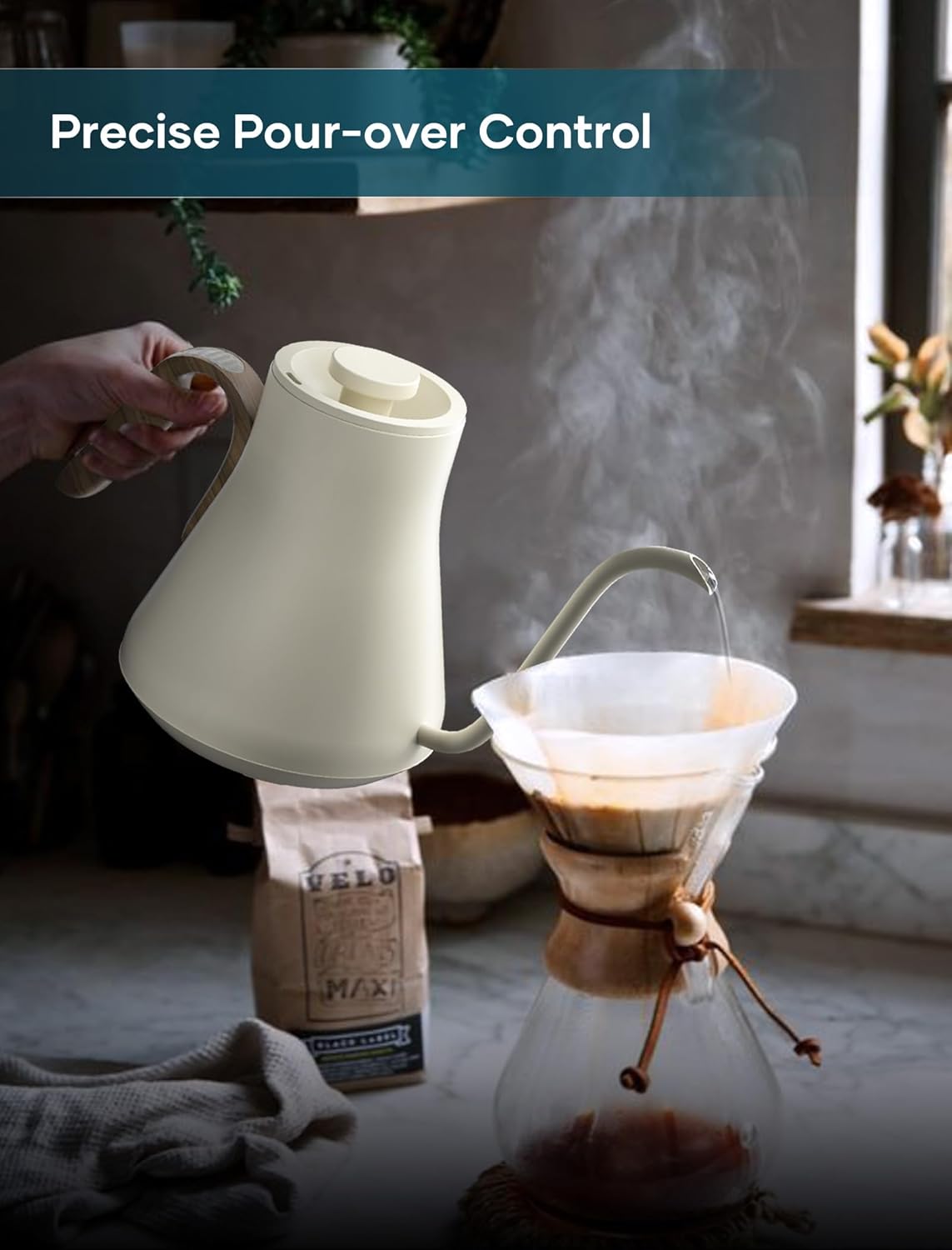 Electric Kettles, INTASTING Gooseneck Electric Kettle, ±1℉ Temperature Control, Stainless Steel Inner, Quick Heating, for Pour Over Coffee, Brew Tea, Boil Hot Water, 1500W/0.9L (Morandi White)